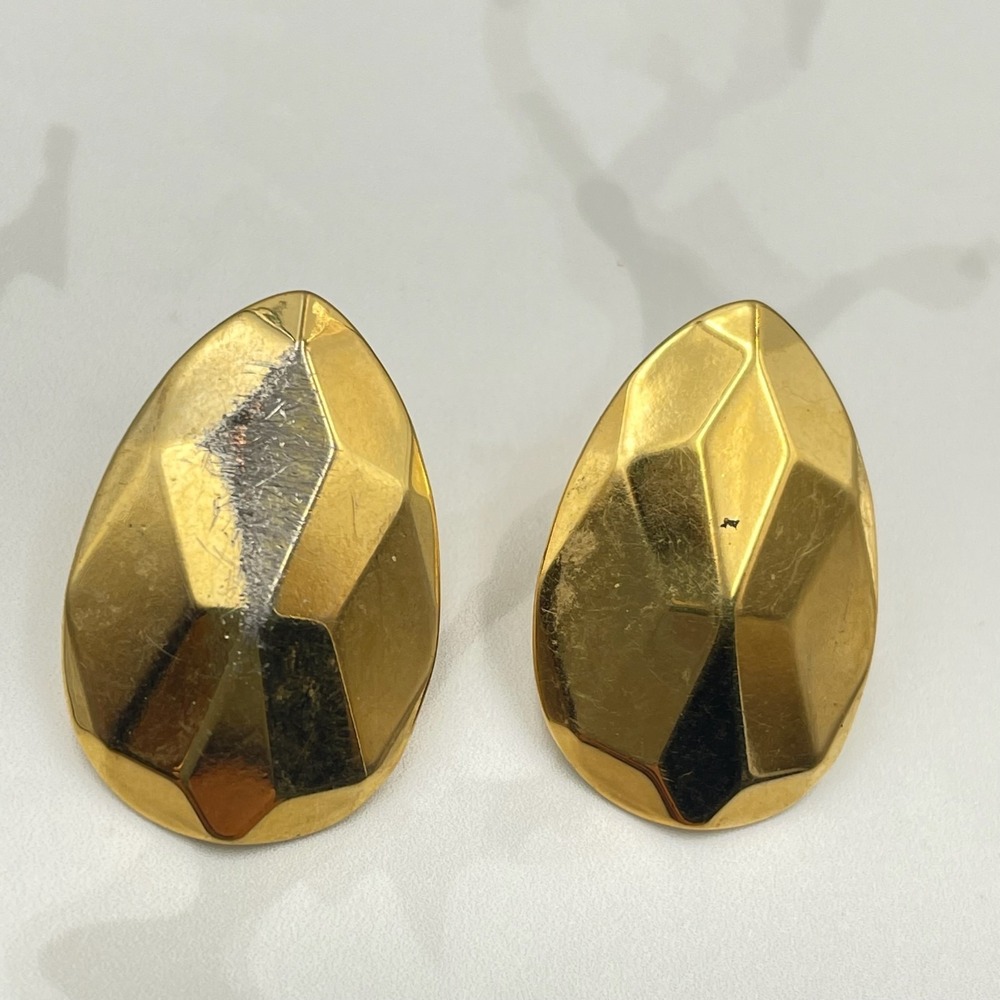 Vintage VTG Gold Tone Faceted Dome Stud Earrings Fashion Jewelry VGC